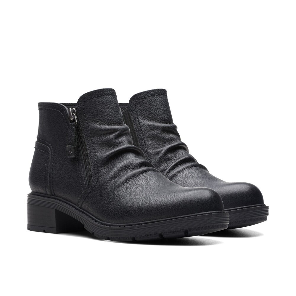 Clarks Hearth Dove Bootie Women's US 9.5 Black Leather Ankle Moto Boots LION710